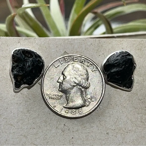 Tektite Gemstone Stud Earrings 925 Sterling Silver - Picture 8 of 10